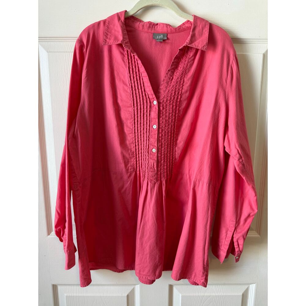 Vintage 90s J. Jill Poppy Pink Pintuck 100% Cotton Top Womens Size XL